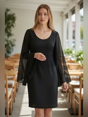 Abi Ferrin Black Long Sleeve Scoop Neck Dress size M
